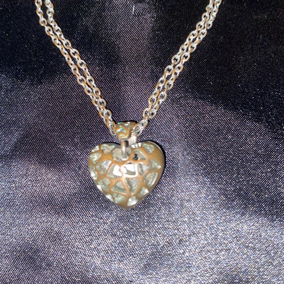 Reversible Silver-Tone Light-Pink Puff Heart Pendant Double Chain Necklace - Picture 4 of 12